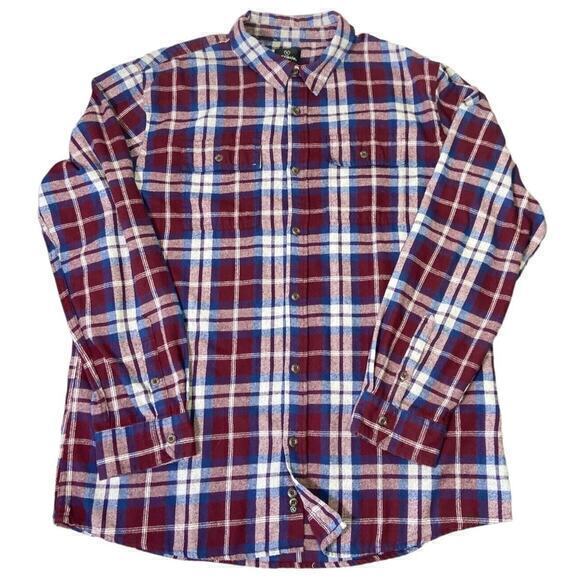 Burnside Men Size XL Maroon Plaid Flannel Button Down Shirt Long Sleeve Pockets - Picture 1 of 11